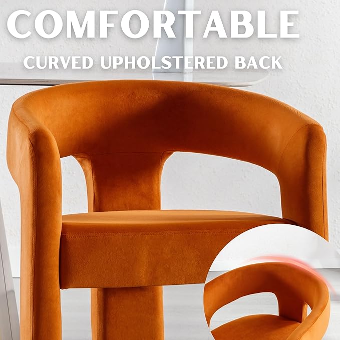 Modern Barrel Dining Chairs Set of 3, Velvet Upholstered Accent Side Chair with Arms Comfy Makeup Vanity Chairs, Dining Living Room Kitchen Chairs, Orange