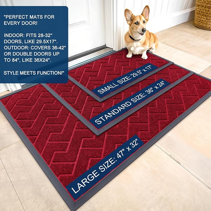 OLANLY Front Door Mat Outside 47x23, All-Season Absorbent Rubber Doormat | Wine - Image 2