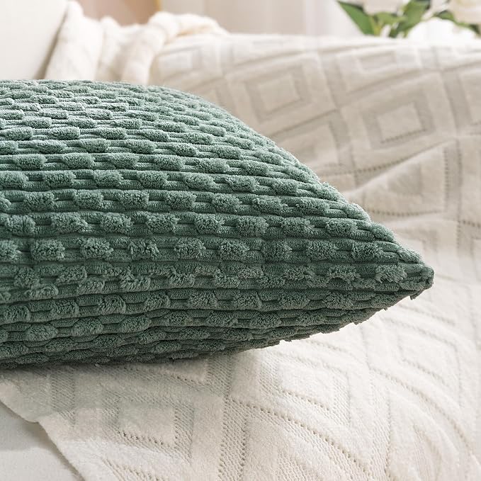 Set of 4 Teal Green Decorative Throw Pillow Covers 16x16 Inch Corduroy Pillow - Image 6