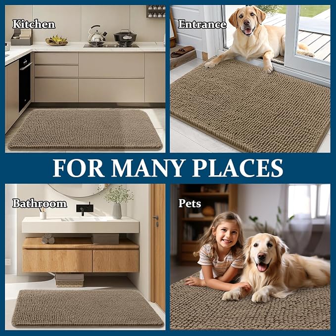 OLANLY Dog Door Mat for Muddy Paws 40x32, Super Absorbent Chenille Mud Mat | Tan - Image 8