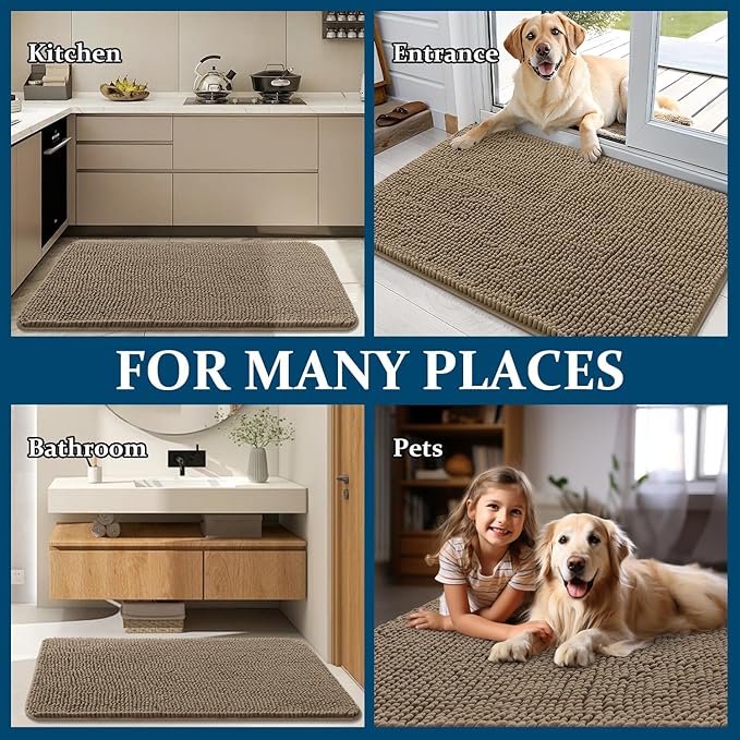 OLANLY Dog Door Mat for Muddy Paws 30x17, Super Absorbent Chenille Mud Mat | Tan - Image 8