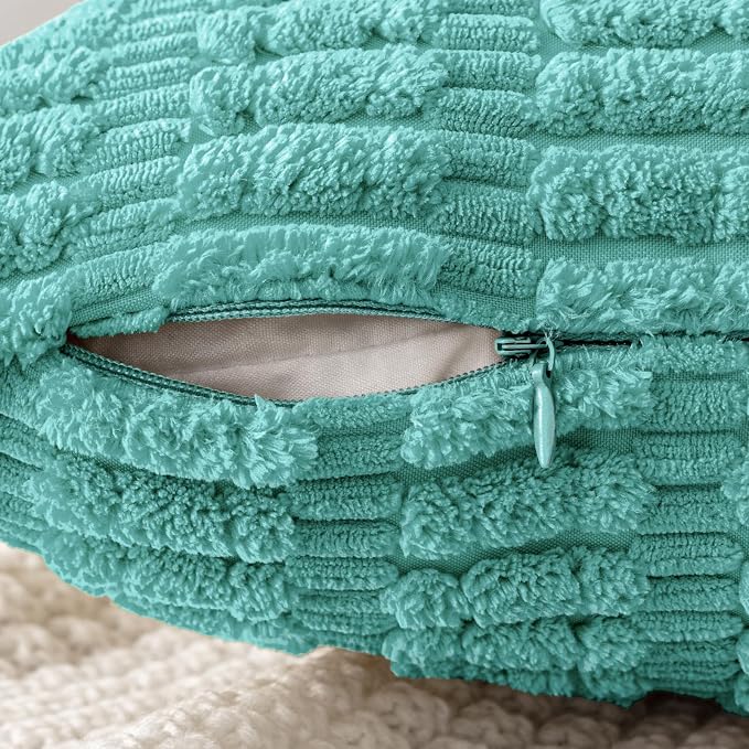 MIULEE Corduroy Decorative Throw Pillow Covers 18x18 Aqua Green Pack of 2 | - Image 5