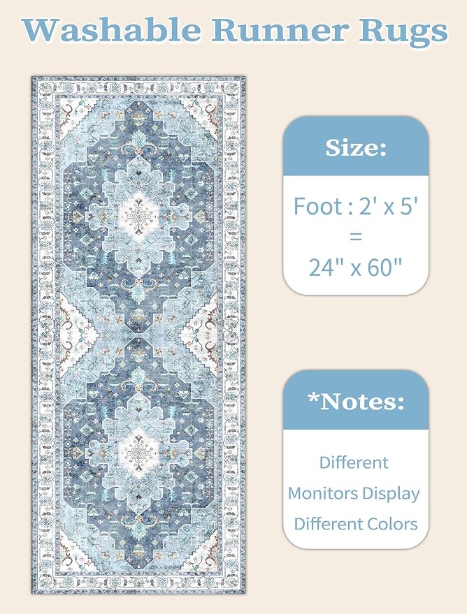 SERISSA 2x5 Washable Non Slip Boho Runner Rug - Image 6