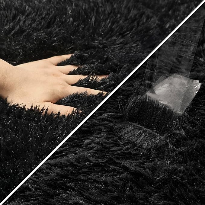 3x10 Bedside Area Rugs for Bedroom Soft Fluffy Shag Black Rug for Hallway - Image 6