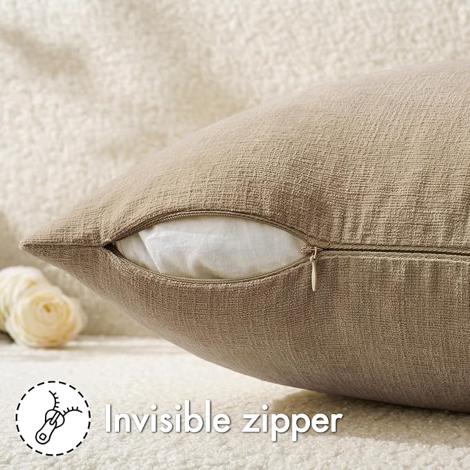 MIULEE Light Brown Chenille Couch Throw Pillow Covers, 18x18 | Set of 2 - Image 3