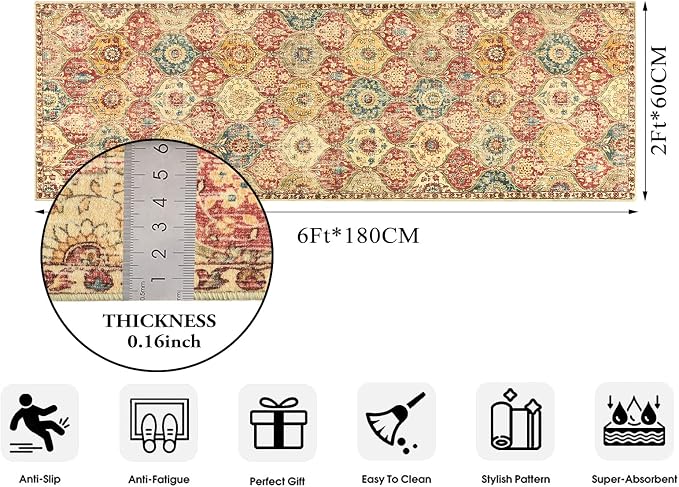 Lahome Moroccan Washable Runner Rug, 2x6 Soft Kitchen Runners - Image 2