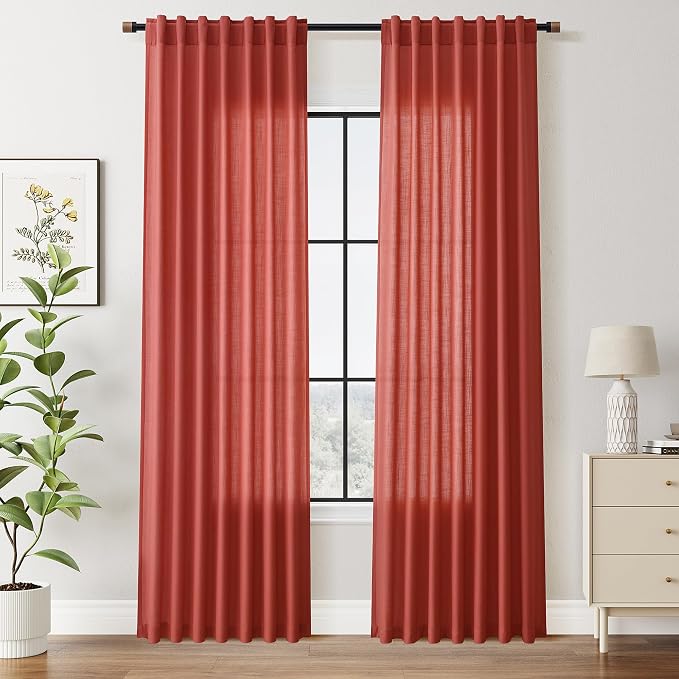 Christmas Red Linen Curtains 84 Inch Length 2 Panels Set by Nanspring