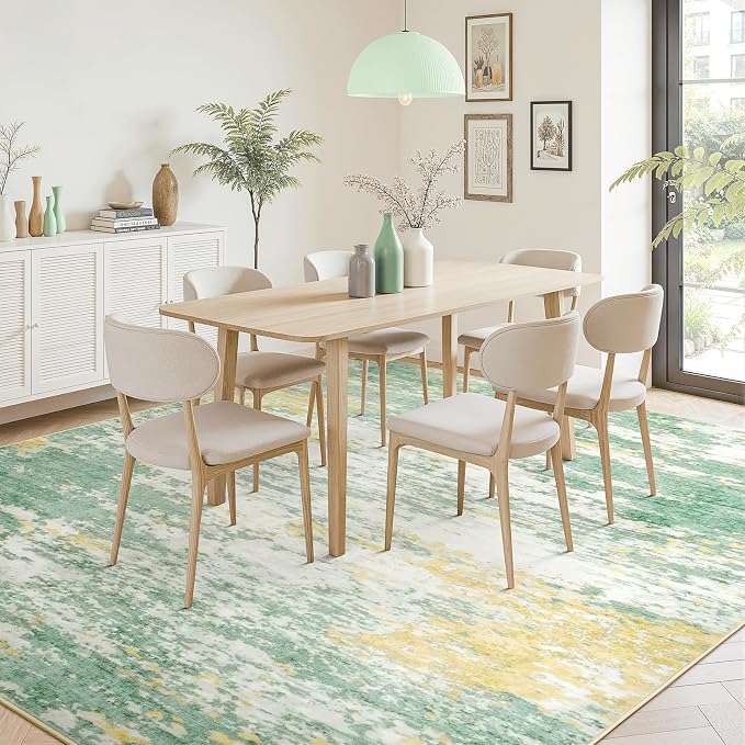 8x10 Area Rug for Living Room, Abstract Washable Large Rugs, Light Green | Soft - Image 3