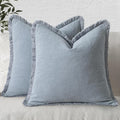 MIULEE Linen Fringe Decorative Euro Throw Pillow Covers Light Blue 26x26 | Set by MIULEE