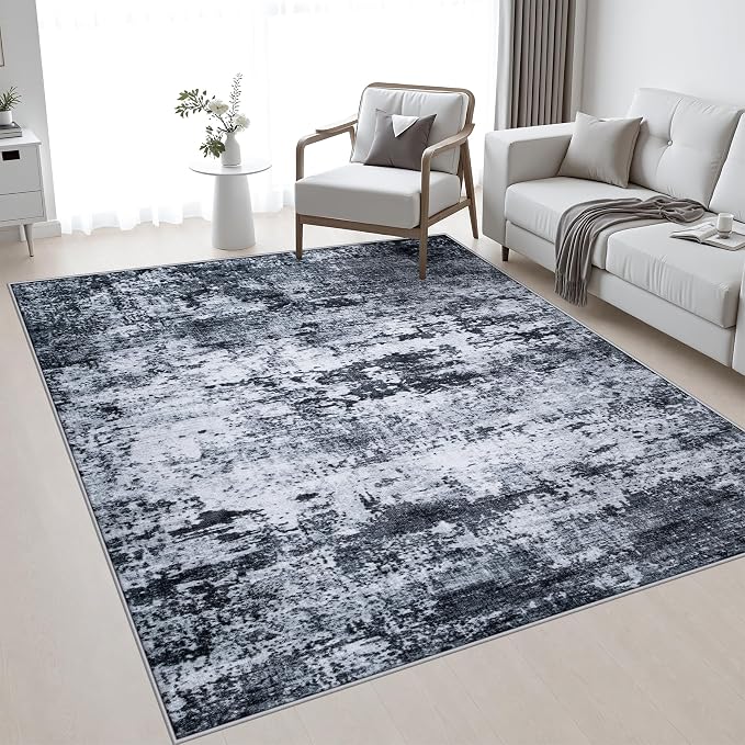 Area Rug Living Room: 4x4 Modern Washable Indoor Carpet Black | by FXRHLP