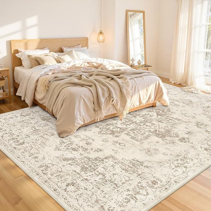 10x12 Area Rugs Living Room: Bedroom Washable Carpet Beige/Ivory | Large - Image 2