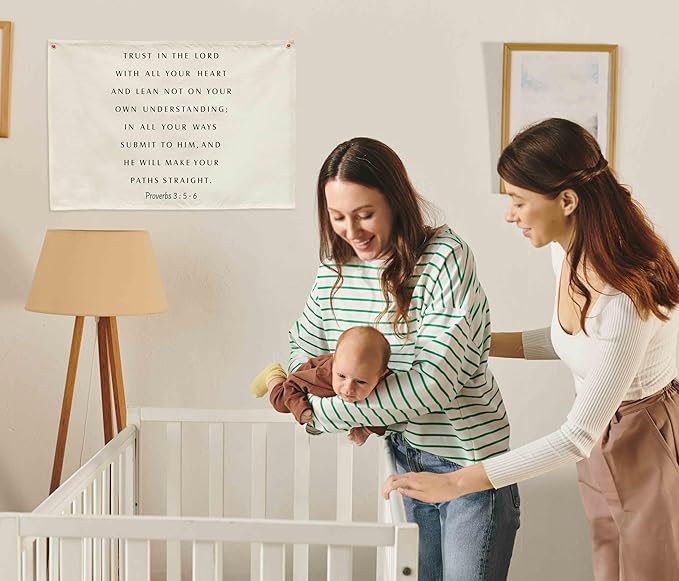 Trust in the Lord Christian Bible Verse Scripture Rectangular Canvas Banner-Flag Poster Wall Sign Decor for Toddler Boy Girl Kids,Nursery Baby Room Bedroom Decor-Baby Shower Birthday Christmas Gift
