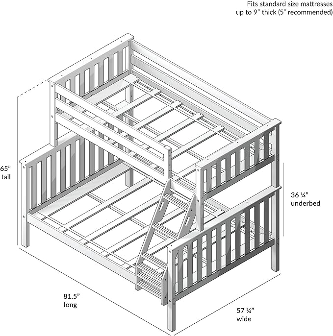 Max & Lily Bunk Bed Twin Over Full Size with Ladder, Solid Wood Platform Bed Frame with Ladder for Kids, 14" Safety Guardrails, Easy Assembly, No Box Spring Needed, Pecan