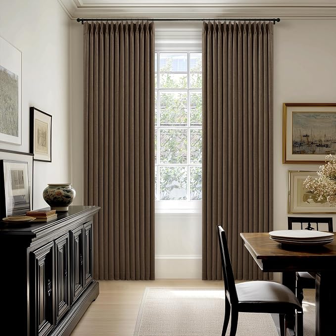100% Blackout Pinch Pleat Linen Curtains Dutch Cocoa Brown 100 Inch Length | - Image 6