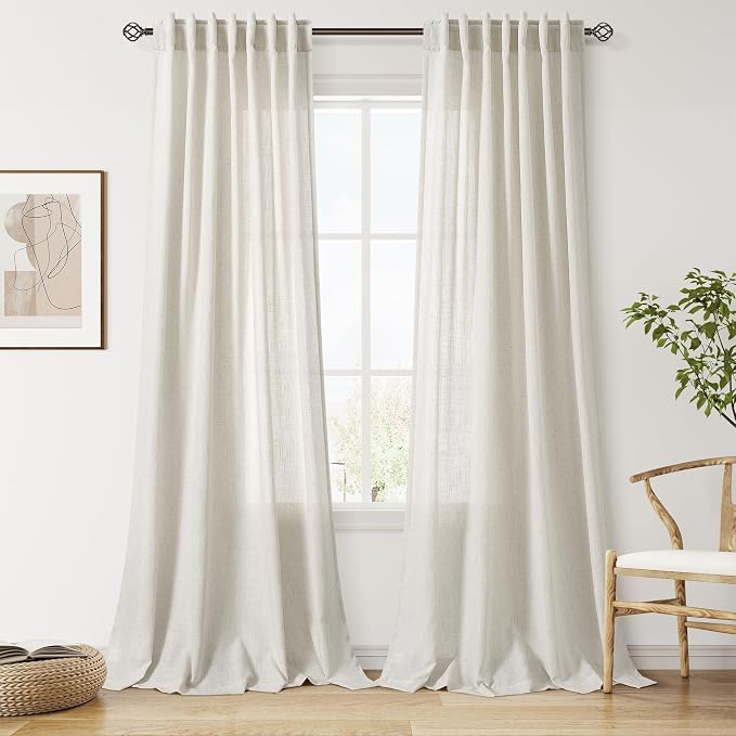 Mousse White Linen Curtains 96 Inches Long by Nanspring