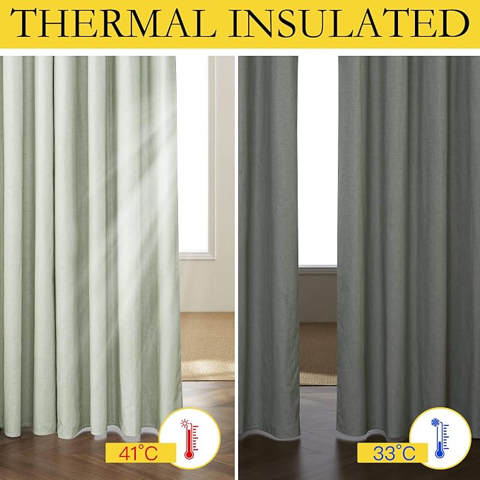 NICETOWN Light Green Linen 100% Blackout Curtains 120" Length - Image 5