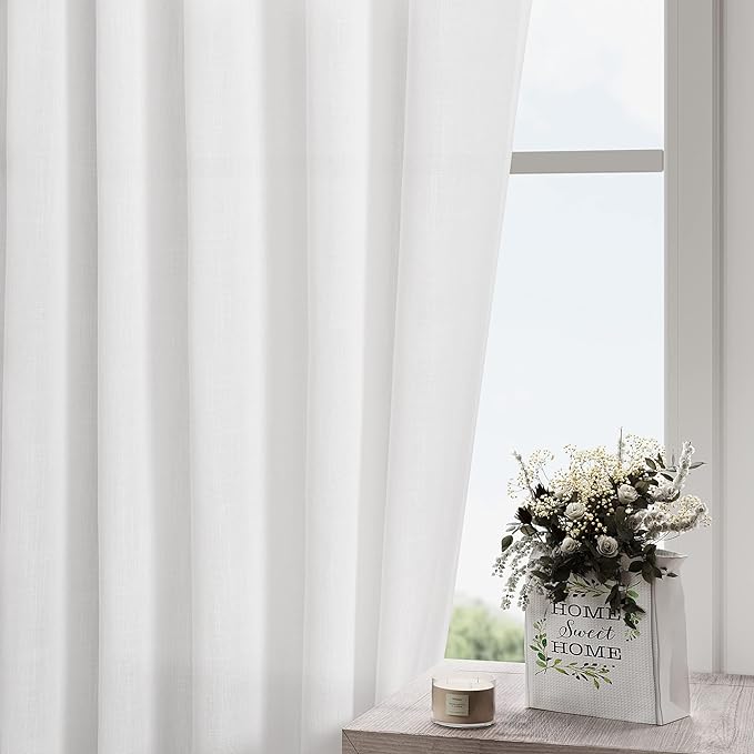 White Linen Back Tab Rod Pocket Curtains - Image 2
