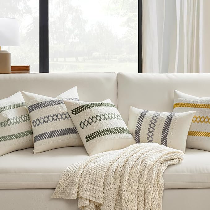 MIULEE Set of 2 Gray Boho Decorative Pillow Covers 18x18 Inch | Farmhouse Couch - Image 2