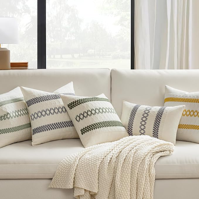 MIULEE Set of 2 Gray Boho Decorative Pillow Covers 20x20 Inch | Farmhouse Couch - Image 2