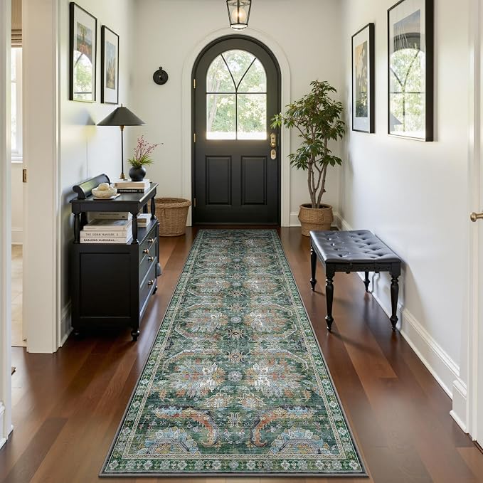 2x8 Hallway Runner Rug, Washable Vintage Retro Long Runner Rugs - Image 3