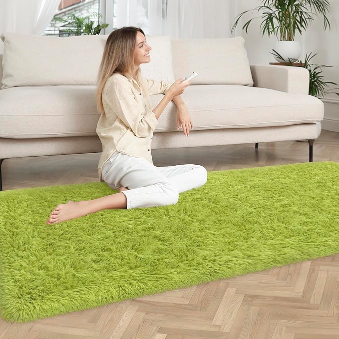 2x6 Bedside Area Rugs for Bedroom Soft Fluffy Shag Green Rug for Hallway - Image 2