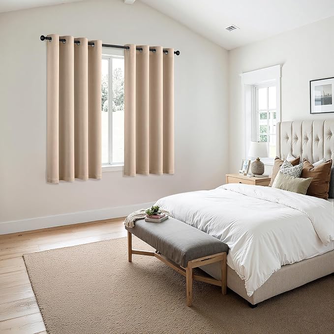 MIULEE Blackout Curtains for Bedroom 2 Panels 50 x 63 Inch Long Beige | Thermal - Image 6