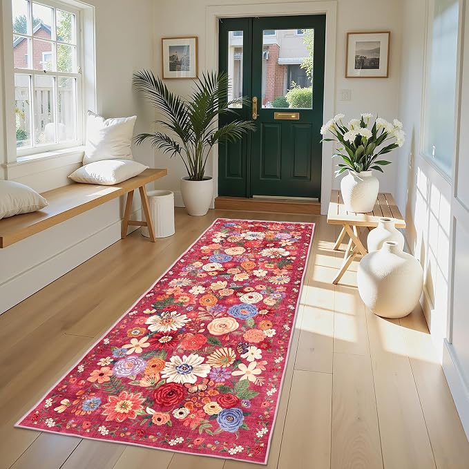 Red Floral Hallway Runner Rug 2x8 - Image 2