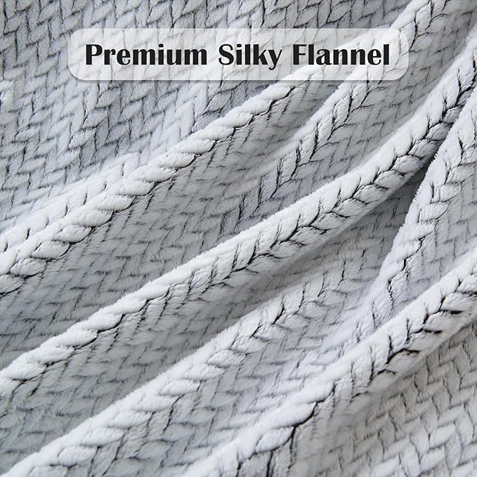 NEWCOSPLAY Super Soft Throw Blanket Frosty Dark Grey Premium Silky Flannel Fleece Leaves Pattern Lightweight Bed Blanket All Season Use (Frosty Dark Grey, Throw(50"x60"))
