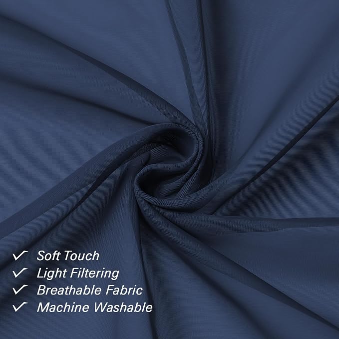 Navy Blue Sheer Valances for Windows 18 Inch Length 2 Pcs, Cafe Kitchen - Image 5