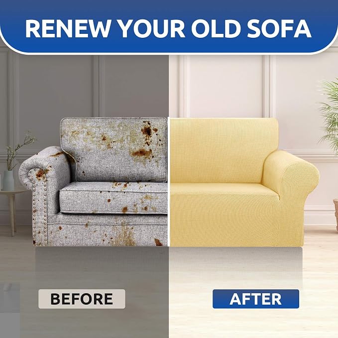 Stretch Loveseat Couch Cover, 2 Cushion Couch Slipcover, Champagne | 1-Piece - Image 7