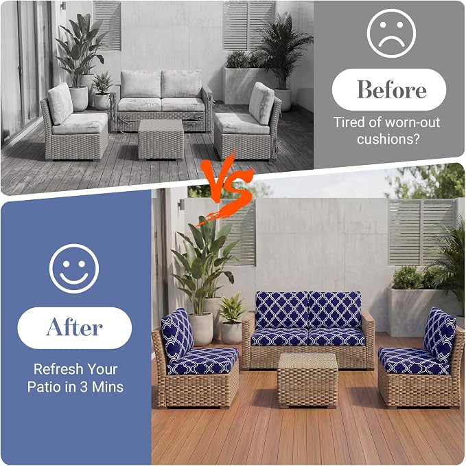 8Pcs Patio Cushion Covers Stretch Outdoor Furniture Protector Slipcovers | - Image 5