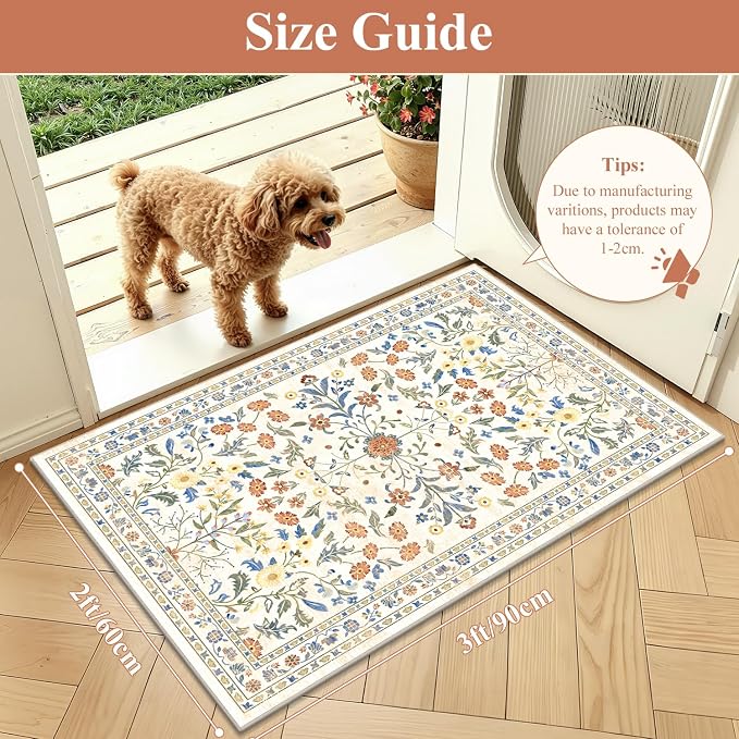 Yamaziot 2x3 Washable Entryway Rug Non Slip Indoor Door Mat, Colorful Beige | - Image 2