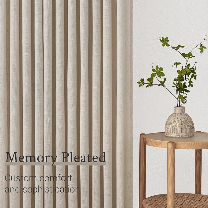 Topfinel 108 Inch Pinch Pleated Linen Curtains 1 Panels, Oatmeal Semi Sheer - Image 4