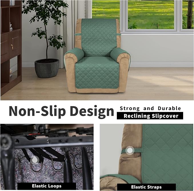 Easy-Going Reversible Couch Cover, Recliner 22 in, Cyan/Ivory | Machine - Image 3