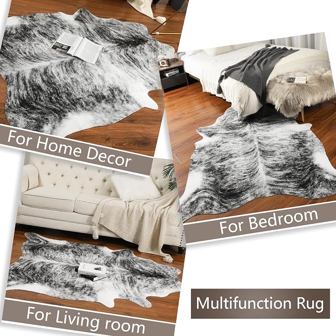 Western Faux Cowhide Rug, Animal Cow Hide Rug, 6.2 x 5.2 Ft Black | Premium - Image 7