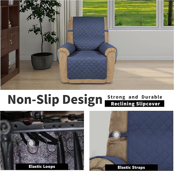 Easy-Going Reversible Couch Cover, Recliner 22 in, Dark Blue/Light Blue | - Image 3
