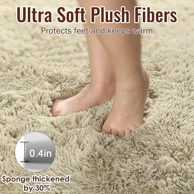 Fluffy Large Living Room 5x7 Area Rugs, Fuzzy Shaggy Rug Plush Beige Carpets | - Image 6