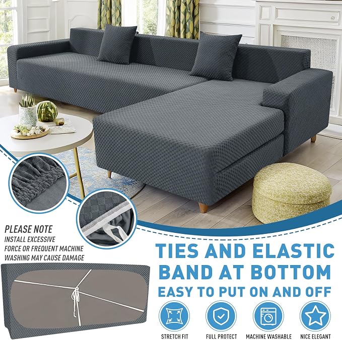 ZNSAYOTX Sectional Couch Covers, Stretch Jacquard Slipcovers - Image 3