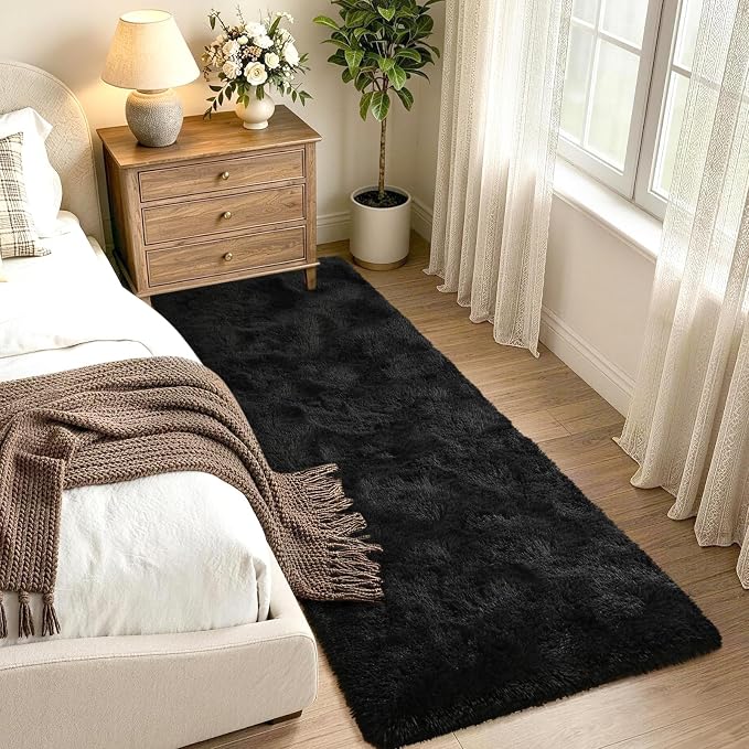 Noahas 2x5 Black Fluffy Soft Runner Rug Non-Slip - Image 2