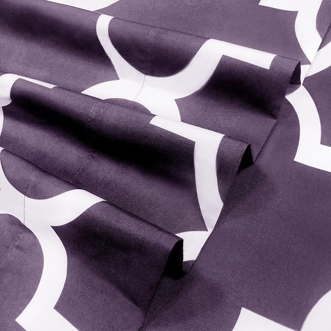 Mejoroom King Bed Sheet Set - Super Soft Brushed Microfiber 1800 Thread Count Sheets with 15 inch Deep Pocket - Wrinkle Free - 4 Piece (King, Purple Quatrefoil with White Pattern)