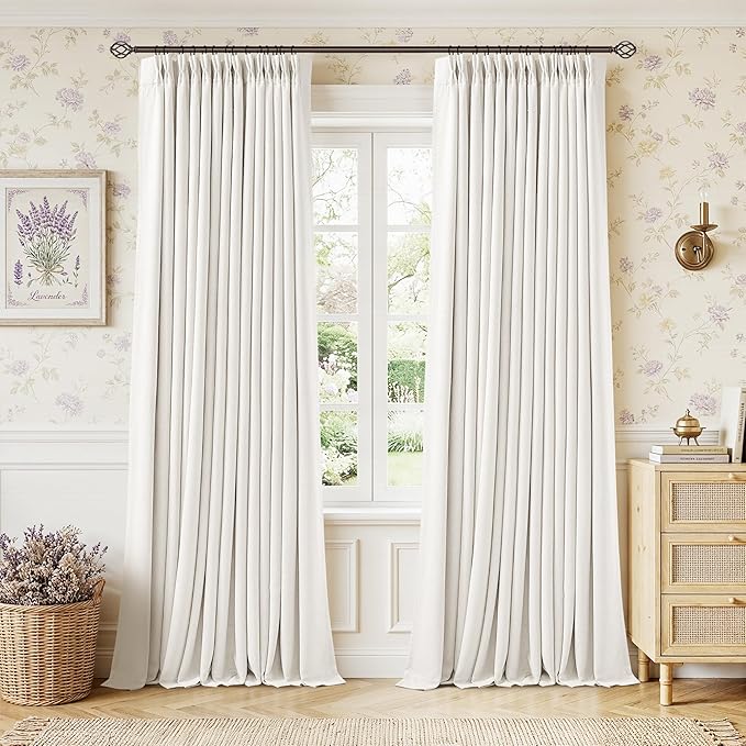 Ivory Cream Pleated 100% Blackout Linen Curtains 86 Inches Long | Memory Trained by Twodrapes