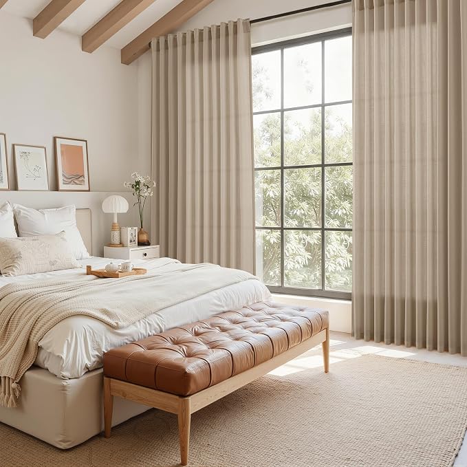 Sepia Beige Linen Curtains 84 Inch Length 2 Panels Set - Image 7