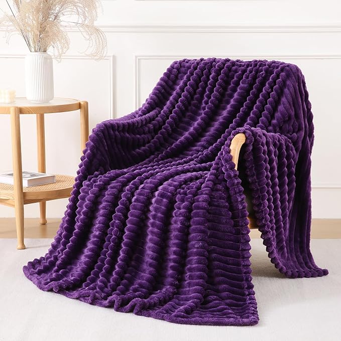 Deep Purple Throw Blanket for Couch Sofa 50x60 inches Striped Design | Fleece by Unknown