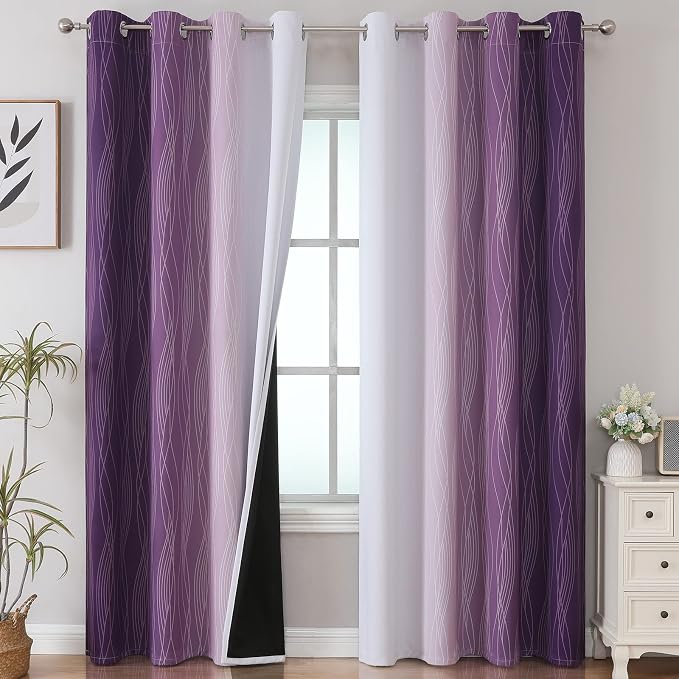 Purple and Greyish White Ombre Blackout Curtains by ESTELARTEXTILER