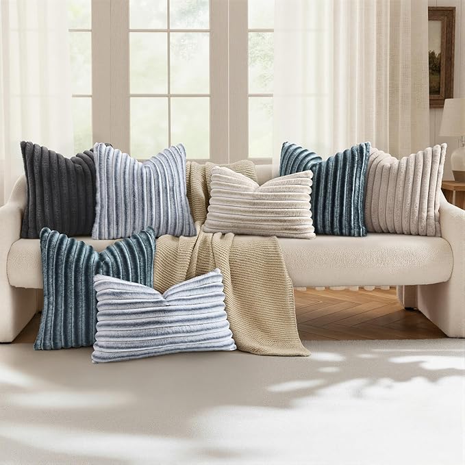 decorUhome Fall Faux Fur Throw Pillow Covers 26x26 Set of 2 Dark Grey | - Image 5