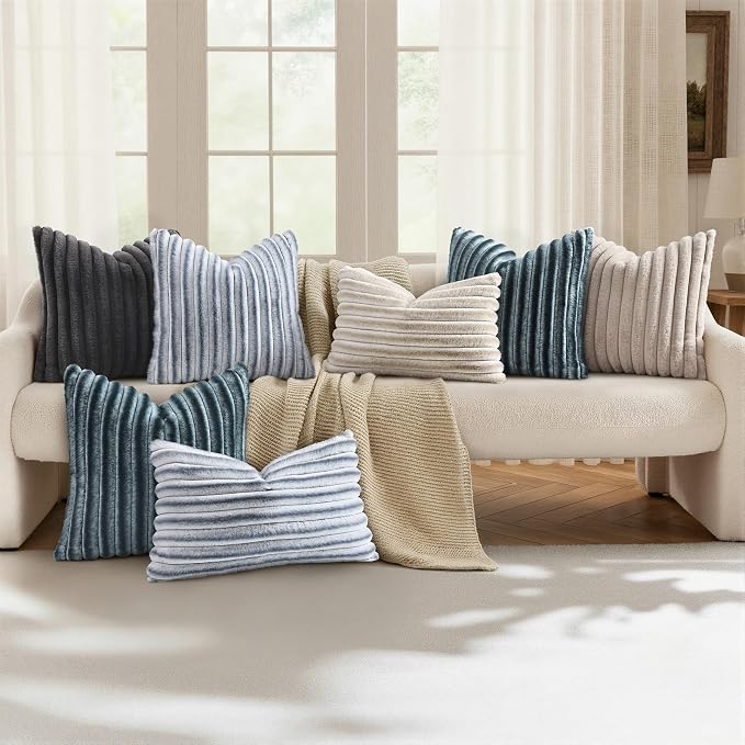 decorUhome Fall Faux Fur Throw Pillow Covers 18x18 Set of 2 Grey White | - Image 5