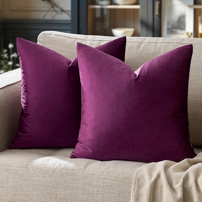 GIGIZAZA Velvet Pillow Covers 18x18 Decorative Pillows Pack of 2 Purple | Throw - Image 7