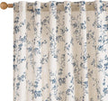 Blue Vintage Floral Linen Curtains Farmhouse 50W X 63L 2 Panels | Elisa Series by Lazzzy