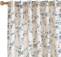Blue Vintage Floral Linen Curtains Farmhouse 50W X 90L 2 Panels | Elisa Series by Lazzzy