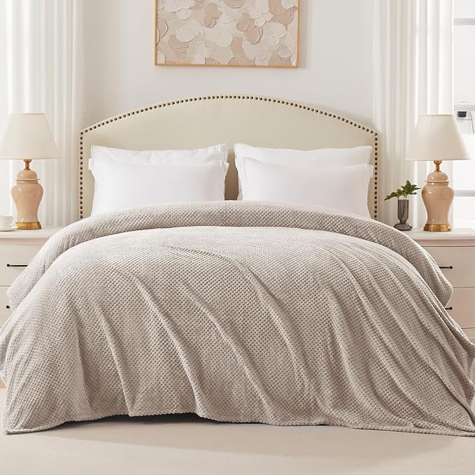 Exclusivo Mezcla Soft Waffle Fleece Bed Blanket Twin XL Size, Tan | Lightweight - Image 3
